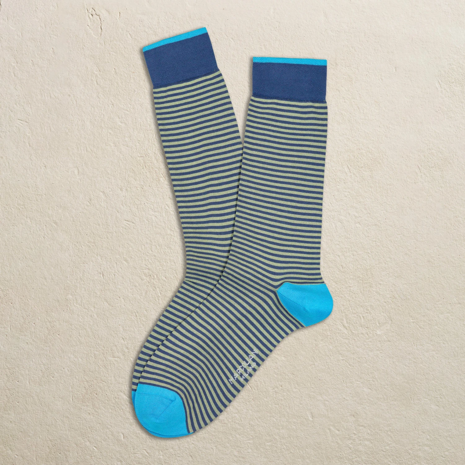 Sage Green Palio Stripe Pima Cotton Mid-Calf Sock - Marcoliani 3 Sage Green Palio Stripe Pima Cotton Mid-Calf Sock - Marcoliani