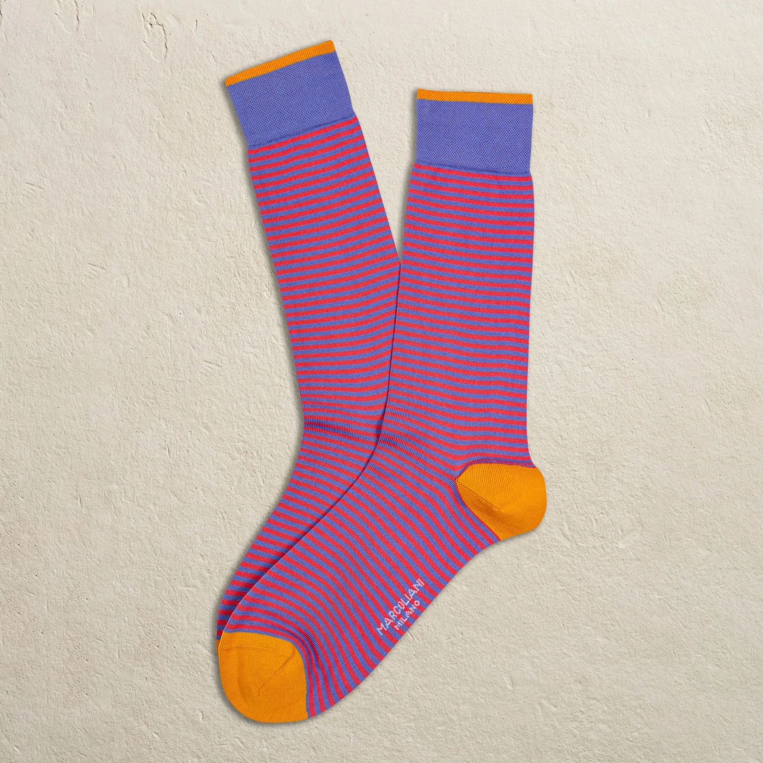 Coral Palio Stripe Pima Cotton Mid-Calf Sock - Marcoliani 3 Coral Palio Stripe Pima Cotton Mid-Calf Sock - Marcoliani