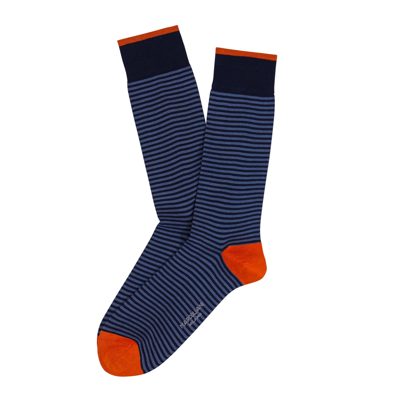 Navy / Blue Palio Stripe Pima Cotton Mid-Calf Sock - Marcoliani 3 Navy / Blue Palio Stripe Pima Cotton Mid-Calf Sock - Marcoliani