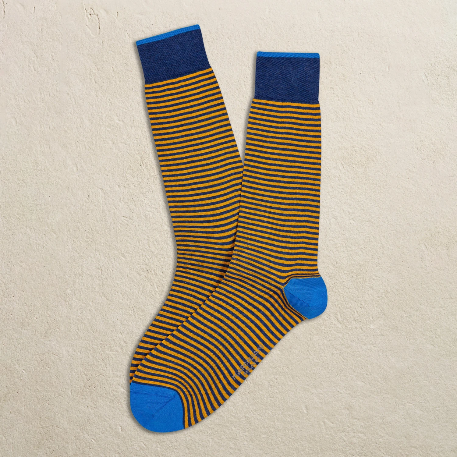 Navy / Yellow Palio Stripe Pima Cotton Mid-Calf Sock - Marcoliani 3 Navy / Yellow Palio Stripe Pima Cotton Mid-Calf Sock - Marcoliani