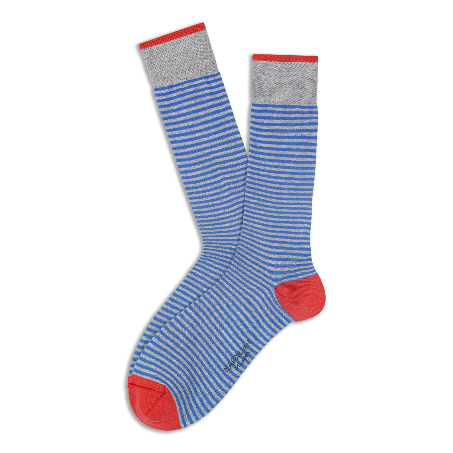 Flannel Gray & Turquoise Palio Stripe Pima Cotton Mid-Calf Sock - Marcoliani 3 Flannel Gray & Turquoise Palio Stripe Pima Cotton Mid-Calf Sock - Marcoliani