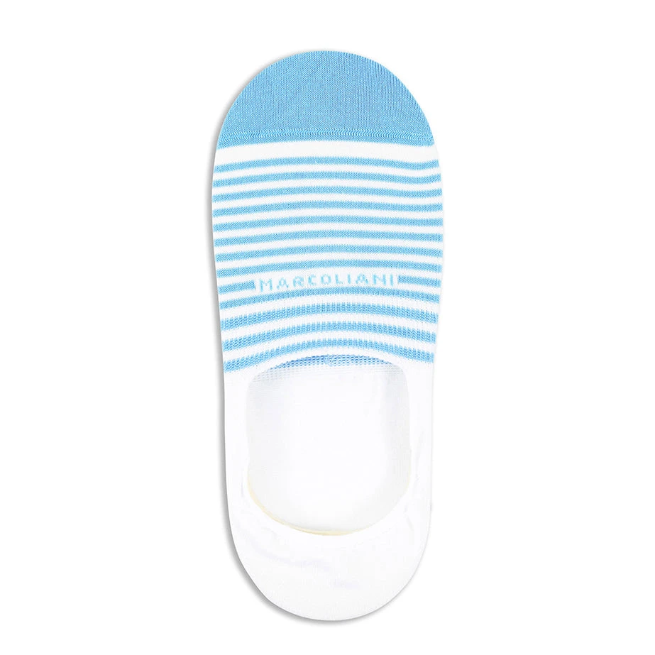 White & Blue Stripe Invisible Touch No-Show Socks - Marcoliani 3 White & Blue Stripe Invisible Touch No-Show Socks - Marcoliani