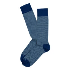 Ocean Blue Birdseye Pima Cotton Mid-Calf Sock - Marcoliani