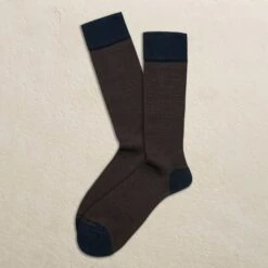 Navy & Brown Birdseye Pima Cotton Mid-Calf Sock - Marcoliani