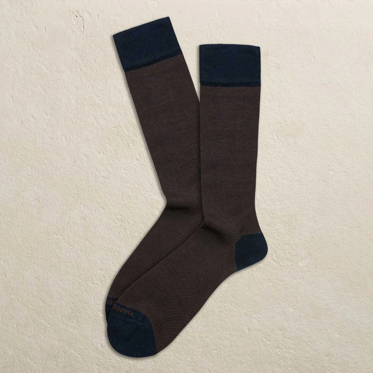 Navy & Brown Birdseye Pima Cotton Mid-Calf Sock - Marcoliani 3 Navy & Brown Birdseye Pima Cotton Mid-Calf Sock - Marcoliani