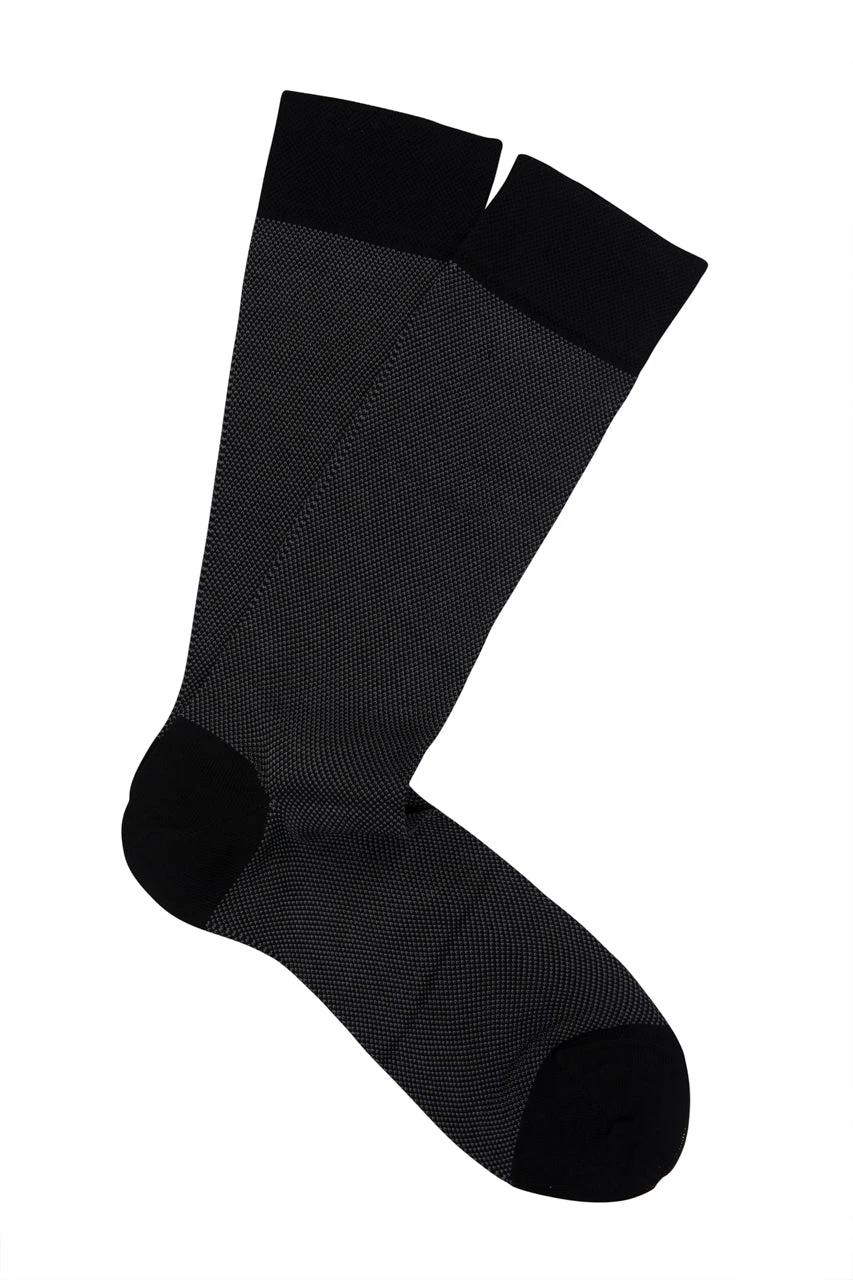 Black Birdseye Pima Cotton Mid-Calf Sock (Large) - Marcoliani 3 Black Birdseye Pima Cotton Mid-Calf Sock (Large) - Marcoliani