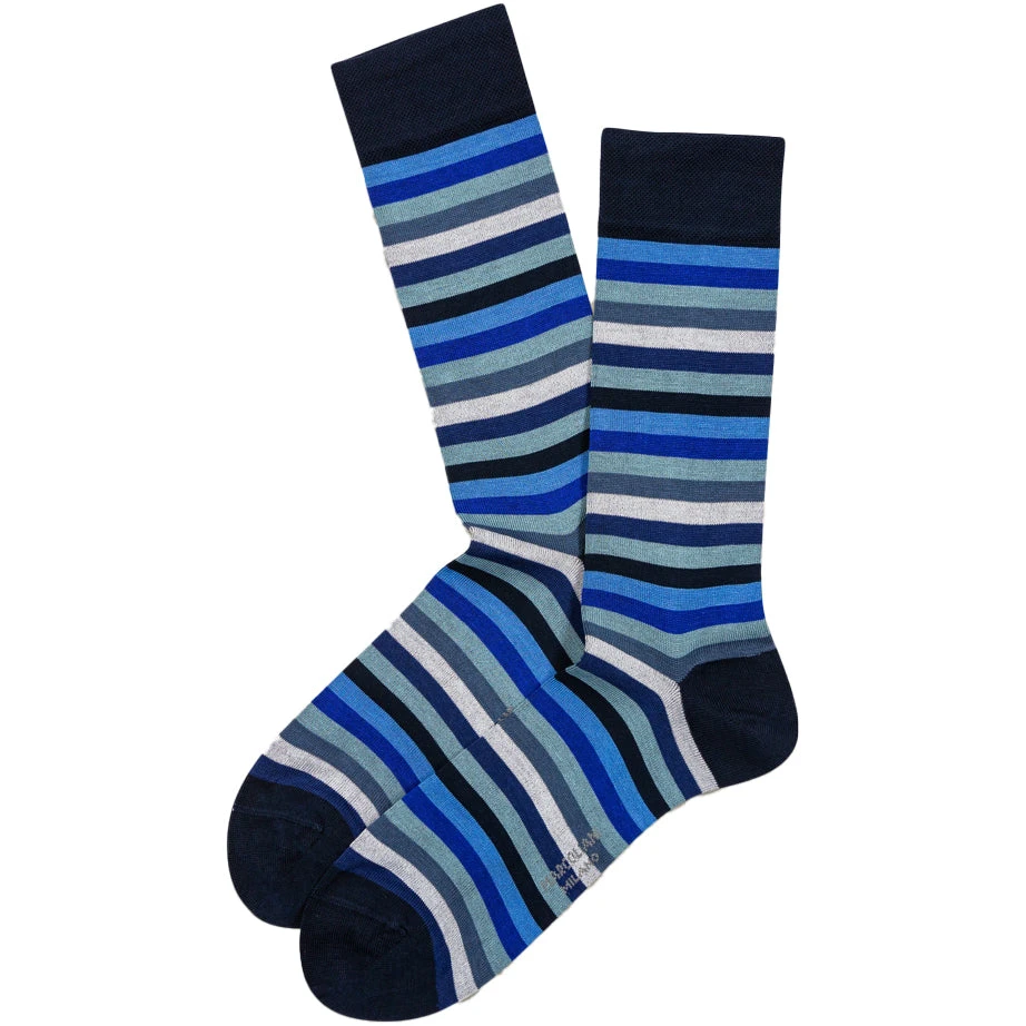 Blue Mix Rainbow Stripe Pima Cotton Mid-Calf Socks - Marcoliani 3 Blue Mix Rainbow Stripe Pima Cotton Mid-Calf Socks - Marcoliani