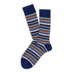 Navy & Brown Rainbow Stripe Pima Cotton Mid-Calf Socks - Marcoliani