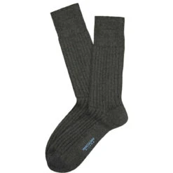Asphalt Gray Mousse Of Modal Classic Ribbed Mid-Calf Socks - Marcoliani