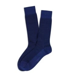 Navy Blue Linen-Blend Piqué Textured Mid-Calf Socks - Marcoliani