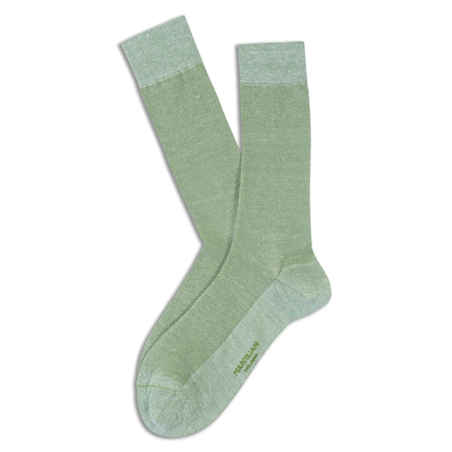 Sage Green Linen-Blend Piqué Textured Mid-Calf Socks - Marcoliani 3 Sage Green Linen-Blend Piqué Textured Mid-Calf Socks - Marcoliani