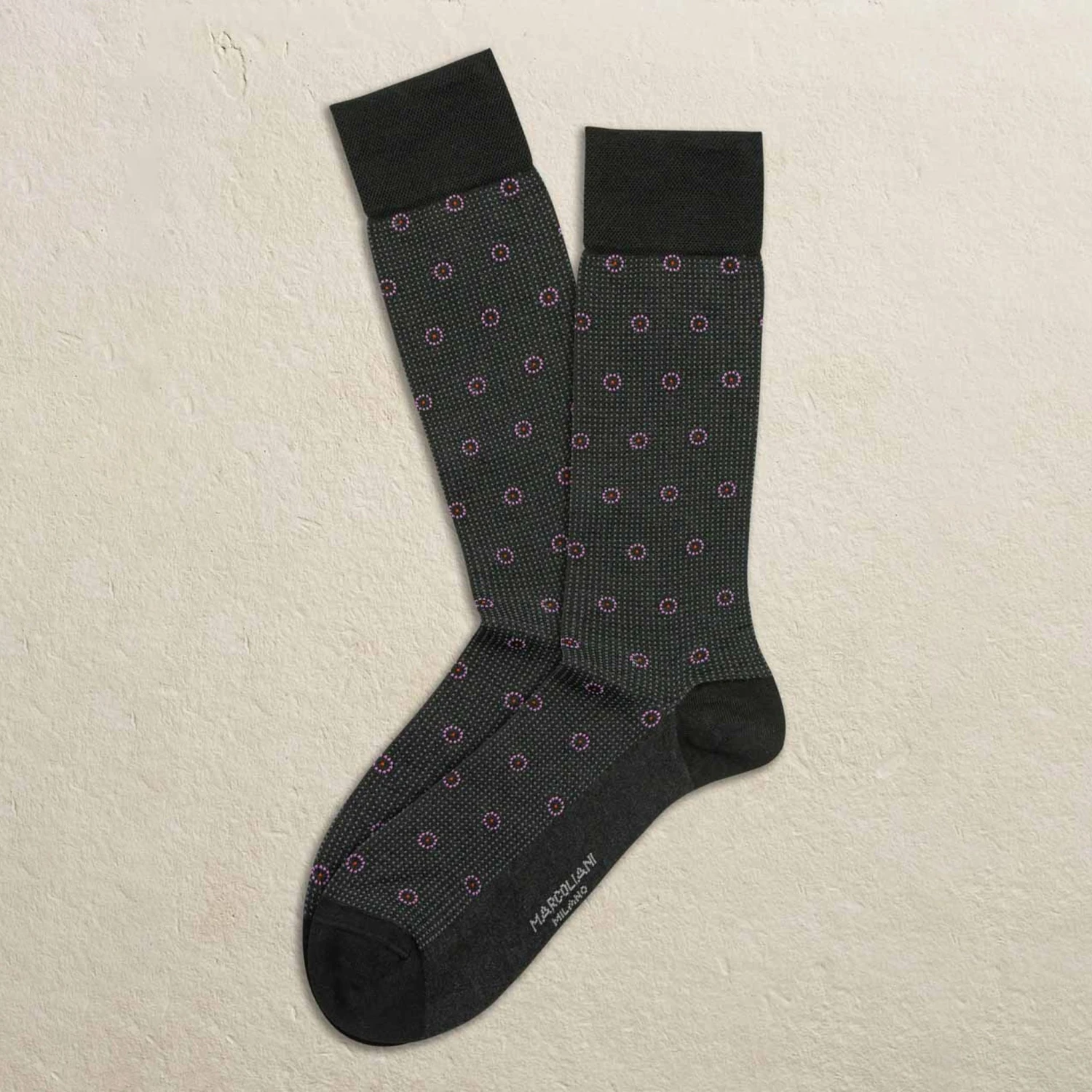 Charcoal Lisle Tie Rings Pima Cotton Mid-Calf Socks - Marcoliani 3 Charcoal Lisle Tie Rings Pima Cotton Mid-Calf Socks - Marcoliani