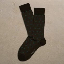 Dark Brown Lisle Tie Rings Pima Cotton Mid-Calf Socks - Marcoliani