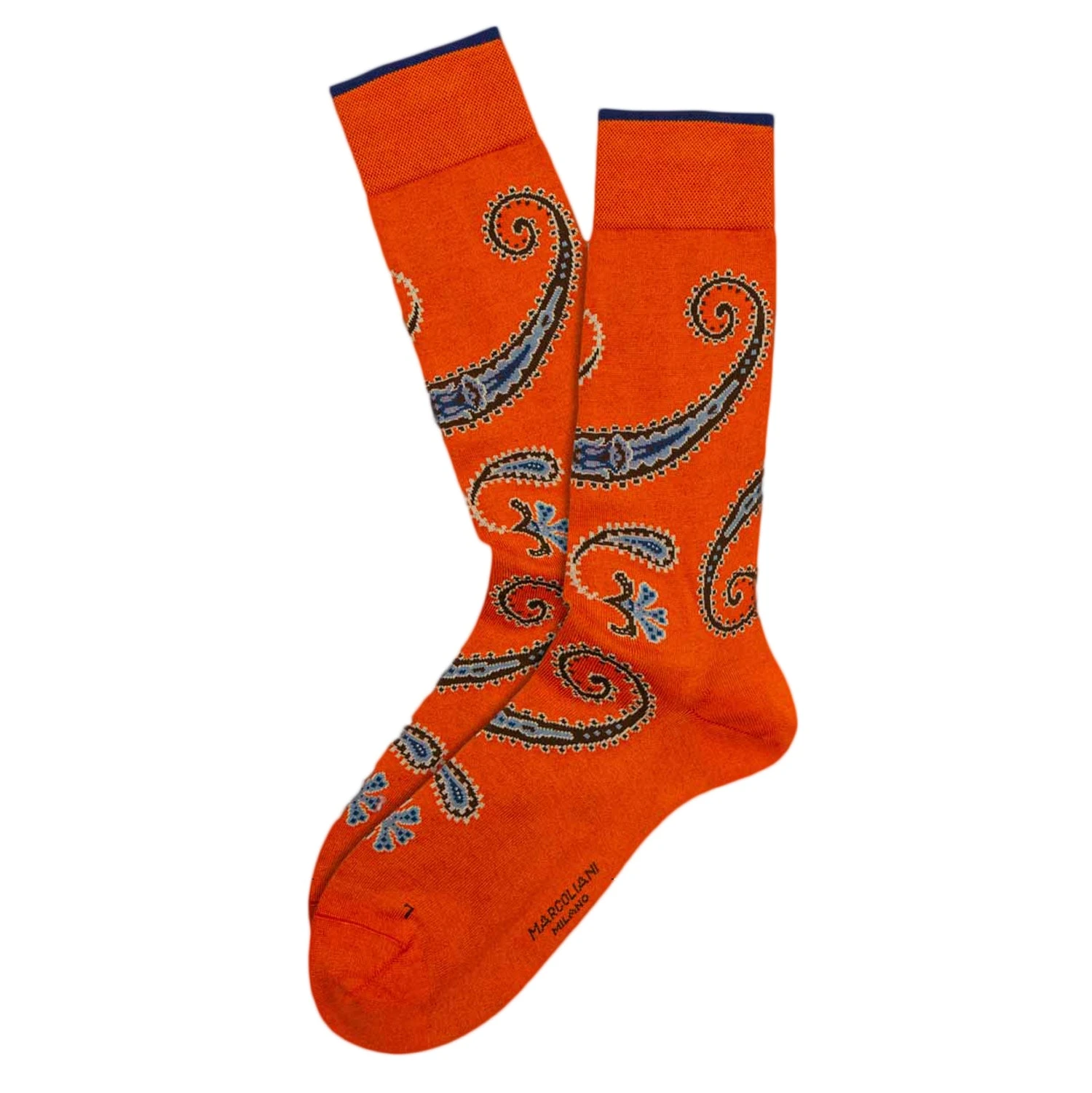 Orange Delhi Paisley Mid-Calf Socks - Marcoliani 3 Orange Delhi Paisley Mid-Calf Socks - Marcoliani