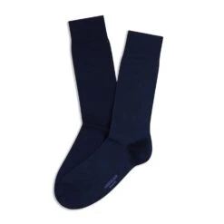 Navy Blue Classic Plain Fresh Of Modal Mid-Calf Socks - Marcoliani
