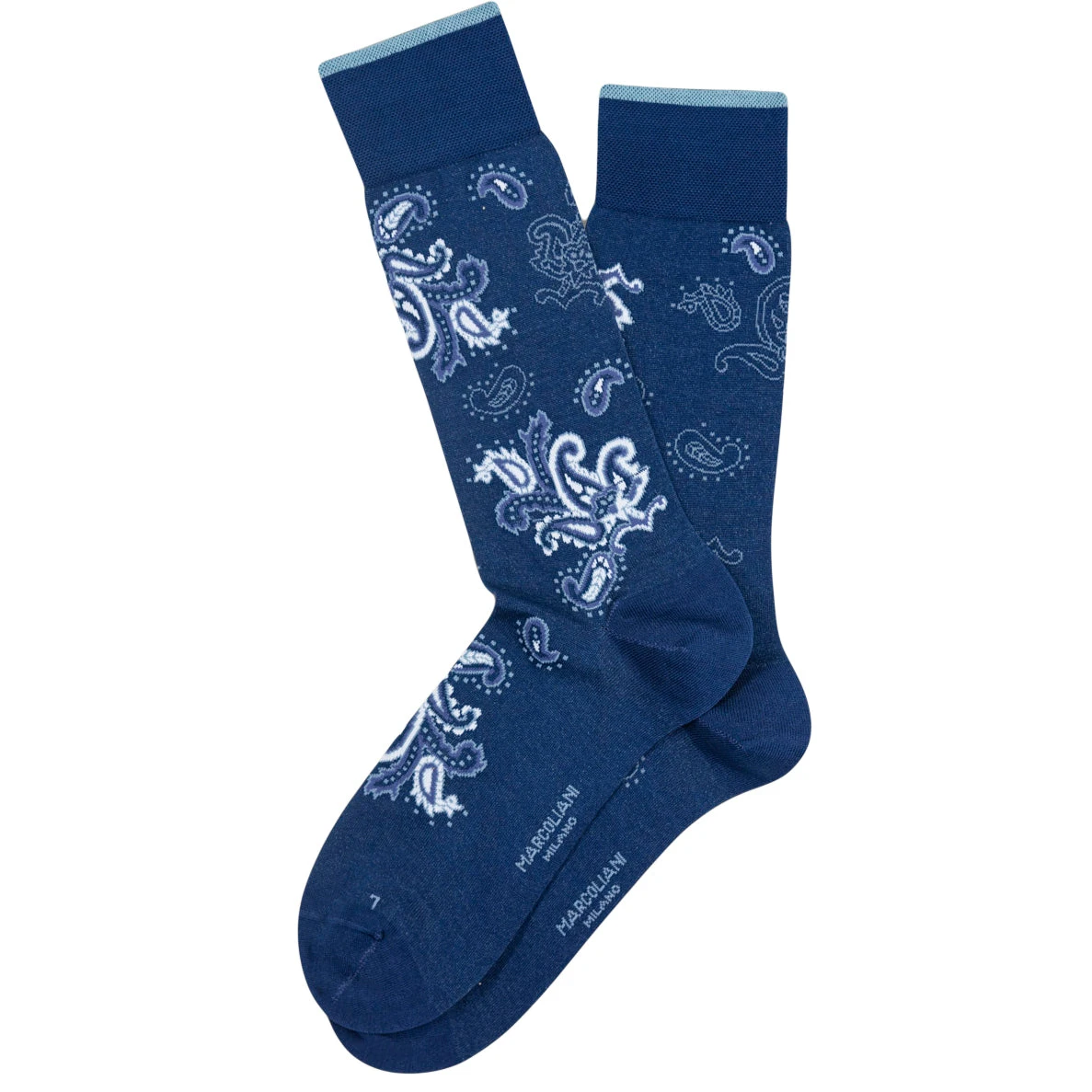 Dark Blue Denim Jali Paisley Pima Cotton Mid-Calf Socks - Marcoliani 3 Dark Blue Denim Jali Paisley Pima Cotton Mid-Calf Socks - Marcoliani