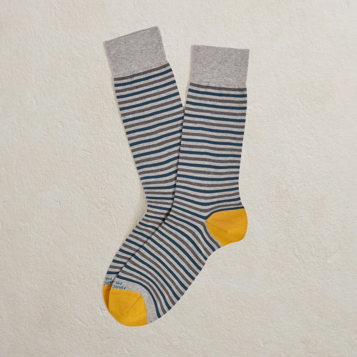 Grey Petrol Easy Stripe Pima Cotton Mid-Calf Socks - Marcoliani 3 Grey Petrol Easy Stripe Pima Cotton Mid-Calf Socks - Marcoliani