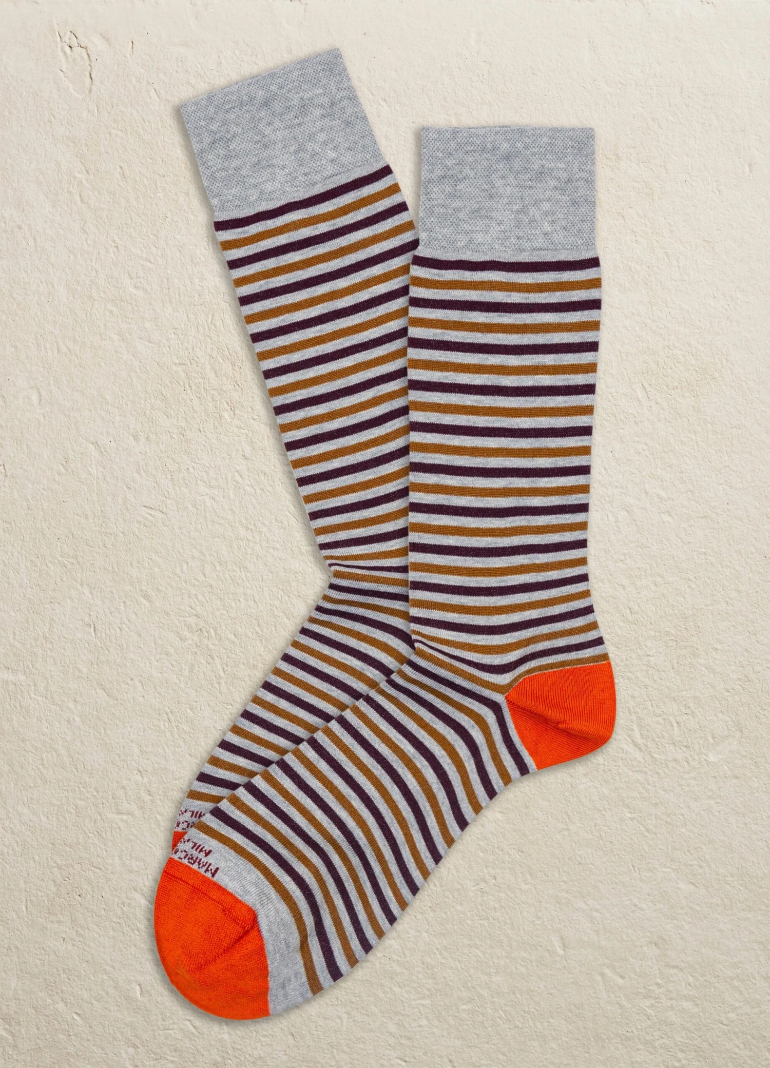 Grey / Bordeaux Easy Stripe Pima Cotton Mid-Calf Socks - Marcoliani 3 Grey / Bordeaux Easy Stripe Pima Cotton Mid-Calf Socks - Marcoliani