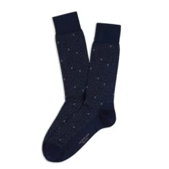 Navy Fresh Of Modal Micro Flowers Mid-Calf Socks - Marcoliani
