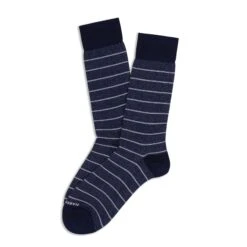 Navy / White Lisle Micro Stripe Pima Cotton Mid-Calf Socks - Marcoliani