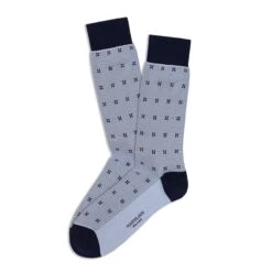 Light Blue Lisle Tie Flowers Pima Cotton Mid-Calf Socks - Marcoliani