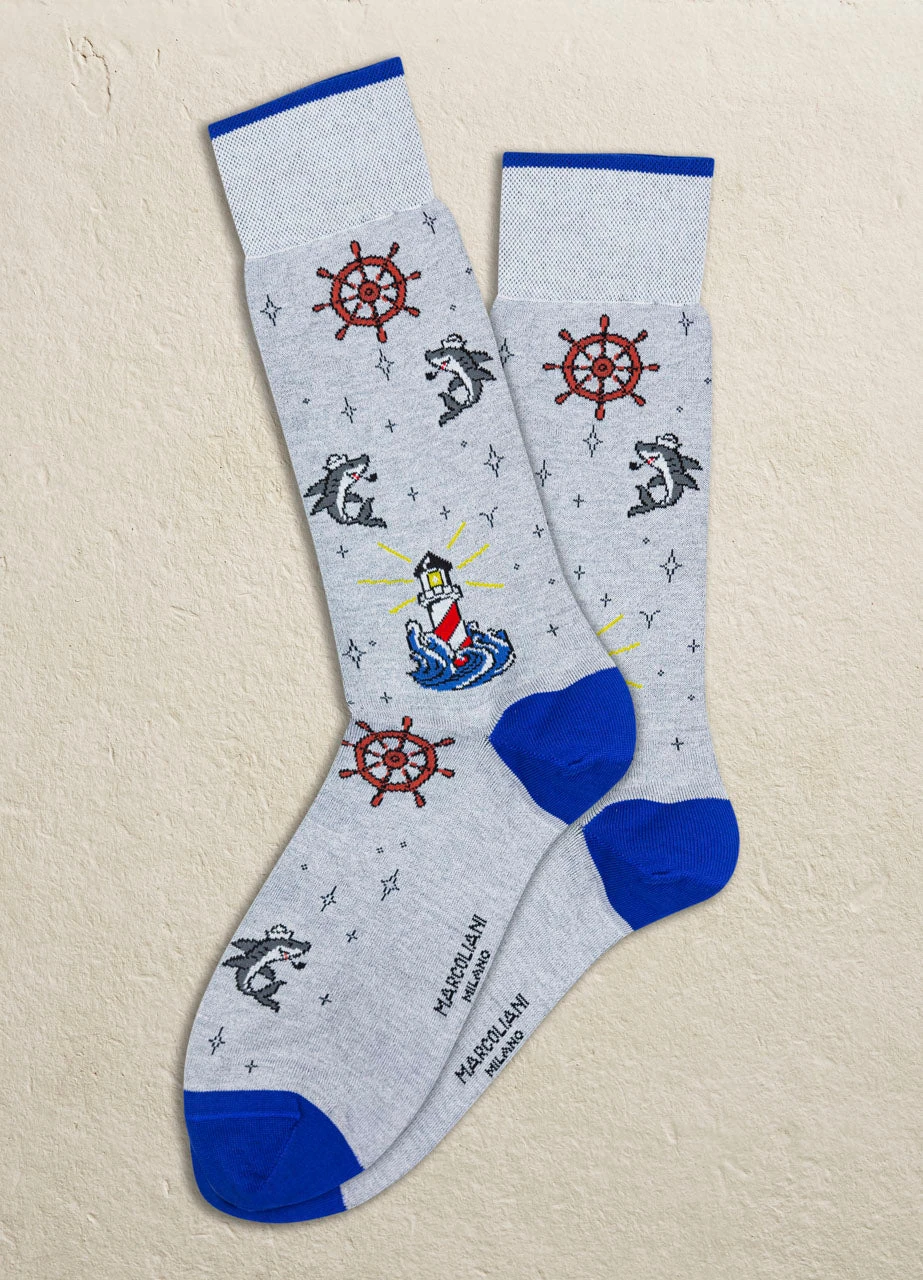 Silver Gray Lisle Lighthouse Pima Cotton Mid-Calf Socks - MARCOLIANI 3 Silver Gray Lisle Lighthouse Pima Cotton Mid-Calf Socks - MARCOLIANI