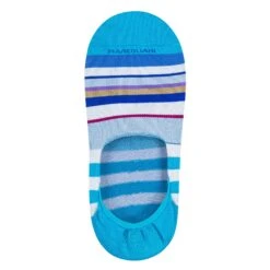 Turquoise Rainbow Stripe Pima Cotton Invisible Touch No-Show Socks - Marcoliani