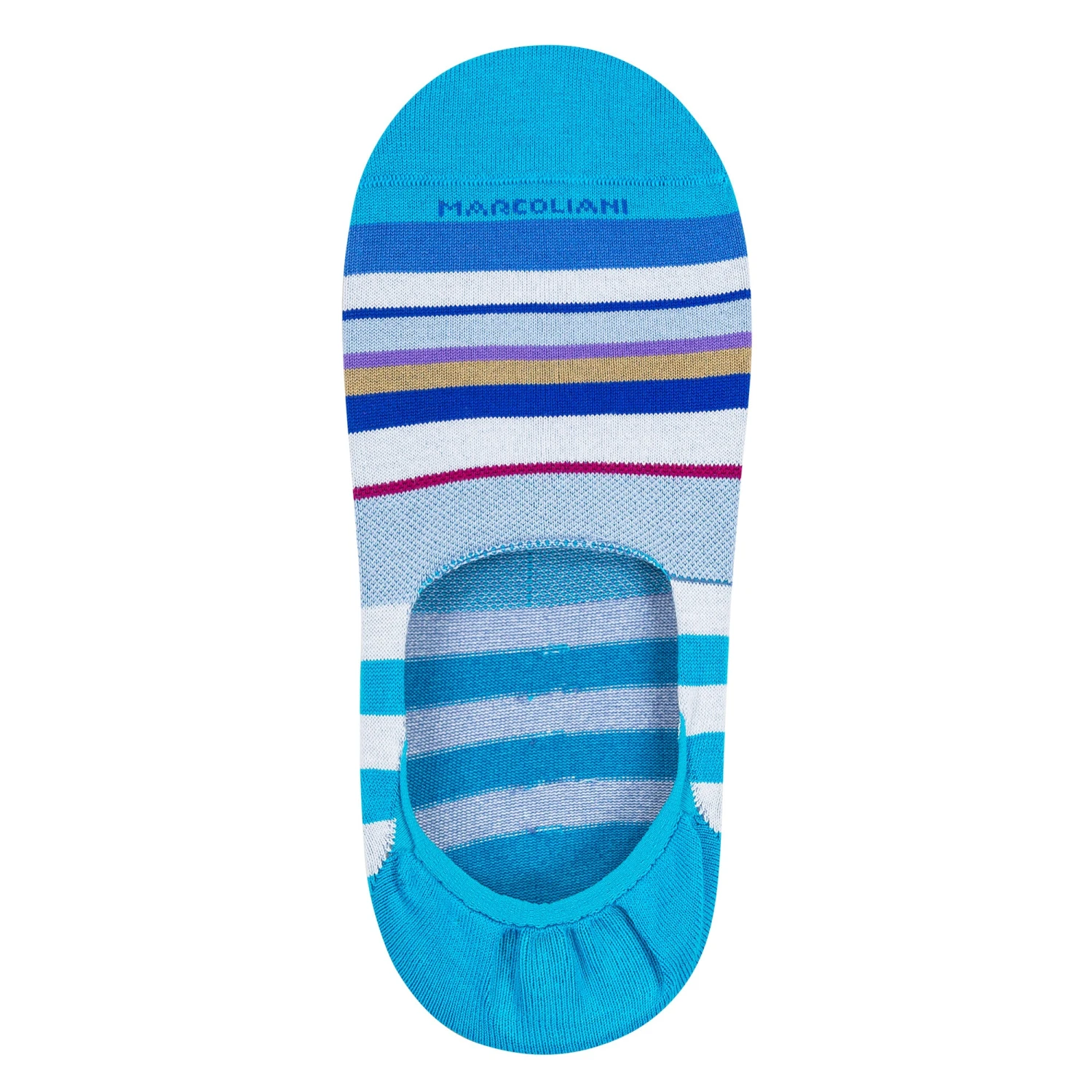 Turquoise Rainbow Stripe Pima Cotton Invisible Touch No-Show Socks - Marcoliani 3 Turquoise Rainbow Stripe Pima Cotton Invisible Touch No-Show Socks - Marcoliani