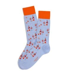 Light Blue Aperol Spritz Motif Pima Cotton Mid-Calf Socks - Marcoliani