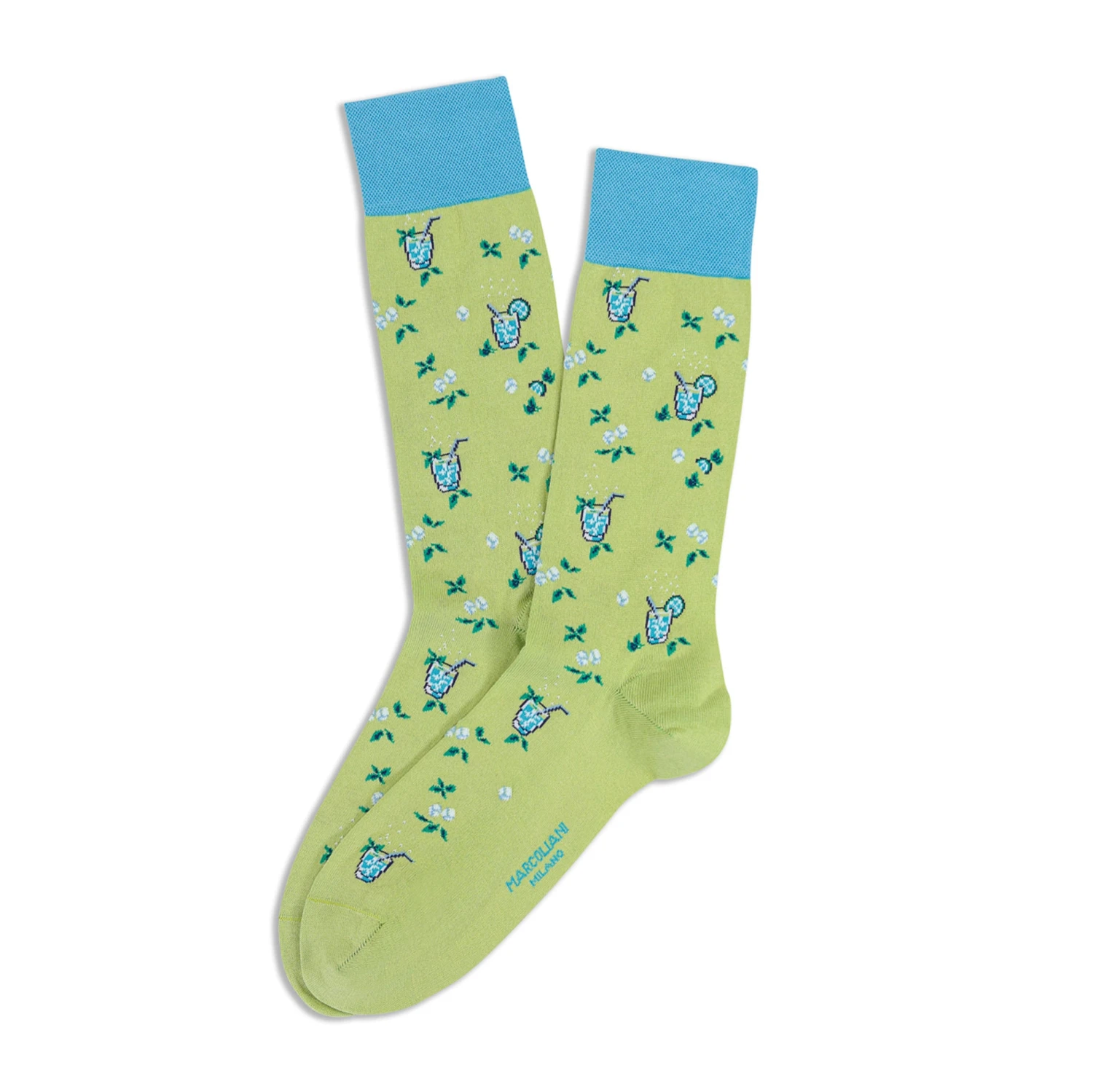 Spring Green Mojito Motif Pima Cotton Mid-Calf Socks - Marcoliani 3 Spring Green Mojito Motif Pima Cotton Mid-Calf Socks - Marcoliani