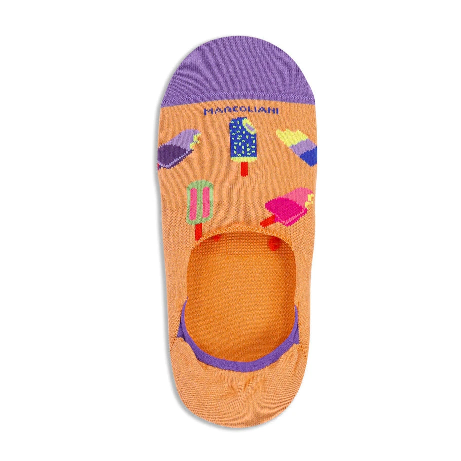 Peach Ice Cream Motif Pima Cotton Invisible Touch No-Show Socks - Marcoliani 3 Peach Ice Cream Motif Pima Cotton Invisible Touch No-Show Socks - Marcoliani