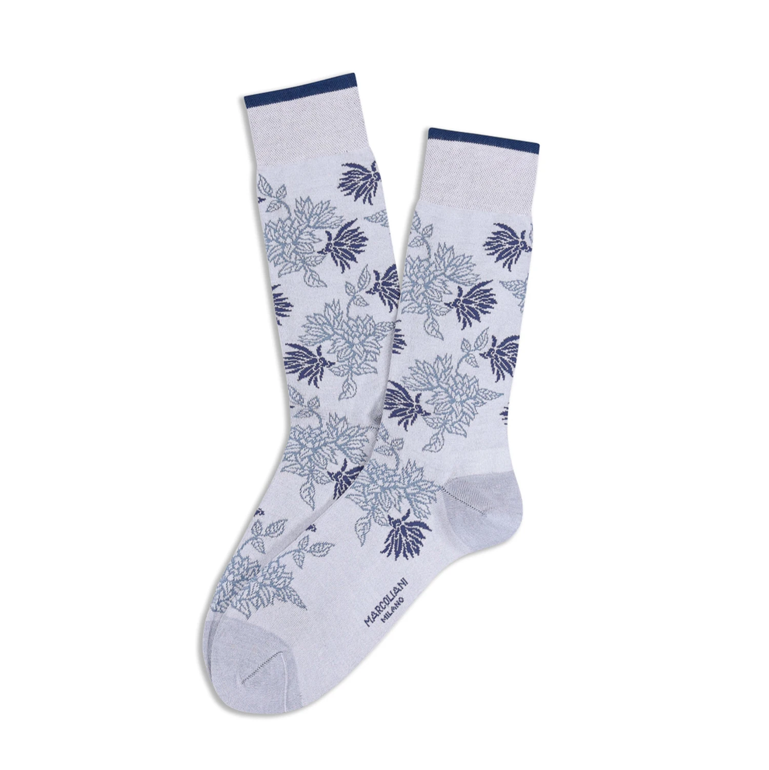 Ice Gray Fresh Of Modal Punjab Flower Mid-Calf Socks - Marcoliani 3 Ice Gray Fresh Of Modal Punjab Flower Mid-Calf Socks - Marcoliani