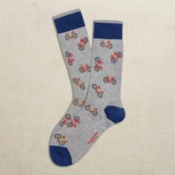 Silver Gray Bike Motif Pima Cotton Mid-Calf Socks - Marcoliani