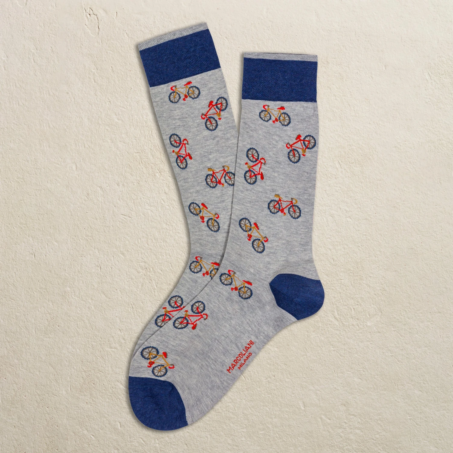 Silver Gray Bike Motif Pima Cotton Mid-Calf Socks - Marcoliani 3 Silver Gray Bike Motif Pima Cotton Mid-Calf Socks - Marcoliani