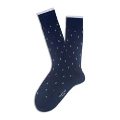 Navy & White Anchor Motif Pima Cotton Mid-Calf Socks - Marcoliani