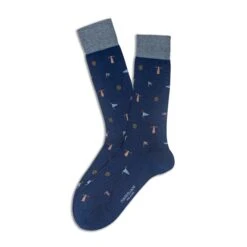 Indigo Blue Lighthouse Motif Pima Cotton Mid-Calf Socks - Marcoliani