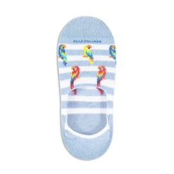 White & Blue Parrot Motif Invisible Touch No-Show Socks - Marcoliani