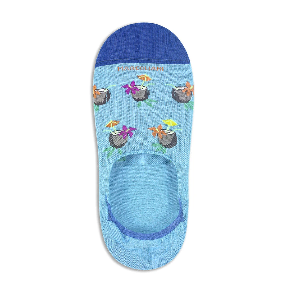 Turquoise Hawaiian Cocktail Motif Invisible Touch No-Show Socks - Marcoliani 3 Turquoise Hawaiian Cocktail Motif Invisible Touch No-Show Socks - Marcoliani