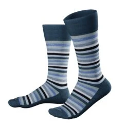 Denim Blue Cotton Rainbow Stripe Mid-Calf Sneaker Socks