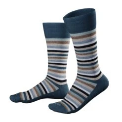 Denim Khaki Cotton Rainbow Stripe Mid-Calf Sneaker Socks