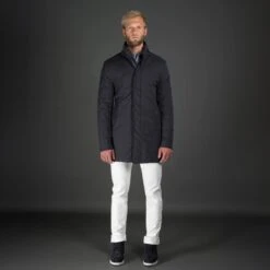 Navy Bracci Water Repellent Goose-Down Overcoat - MooRER