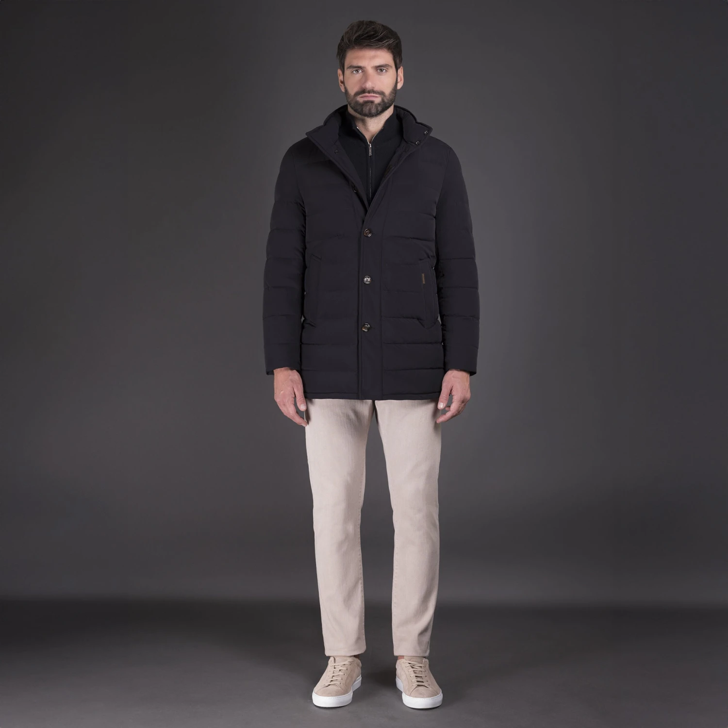 Dark Blue Calegari Goose-Down Quilted Winter Coat - MooRER 2 Dark Blue Calegari Goose-Down Quilted Winter Coat - MooRER