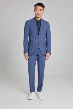 Mid-Blue Tonal Plaid Midland Contemporary Fit DRAGO Wool Suit - Jack Victor