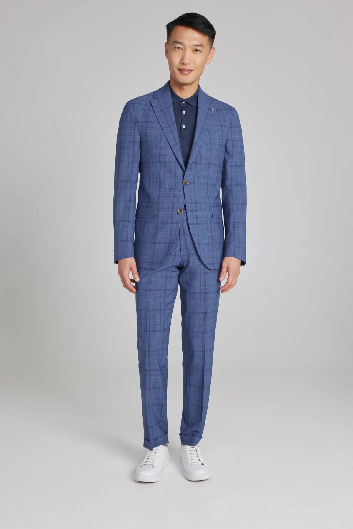 Mid-Blue Tonal Plaid Midland Contemporary Fit DRAGO Wool Suit - Jack Victor 3 Mid-Blue Tonal Plaid Midland Contemporary Fit DRAGO Wool Suit - Jack Victor