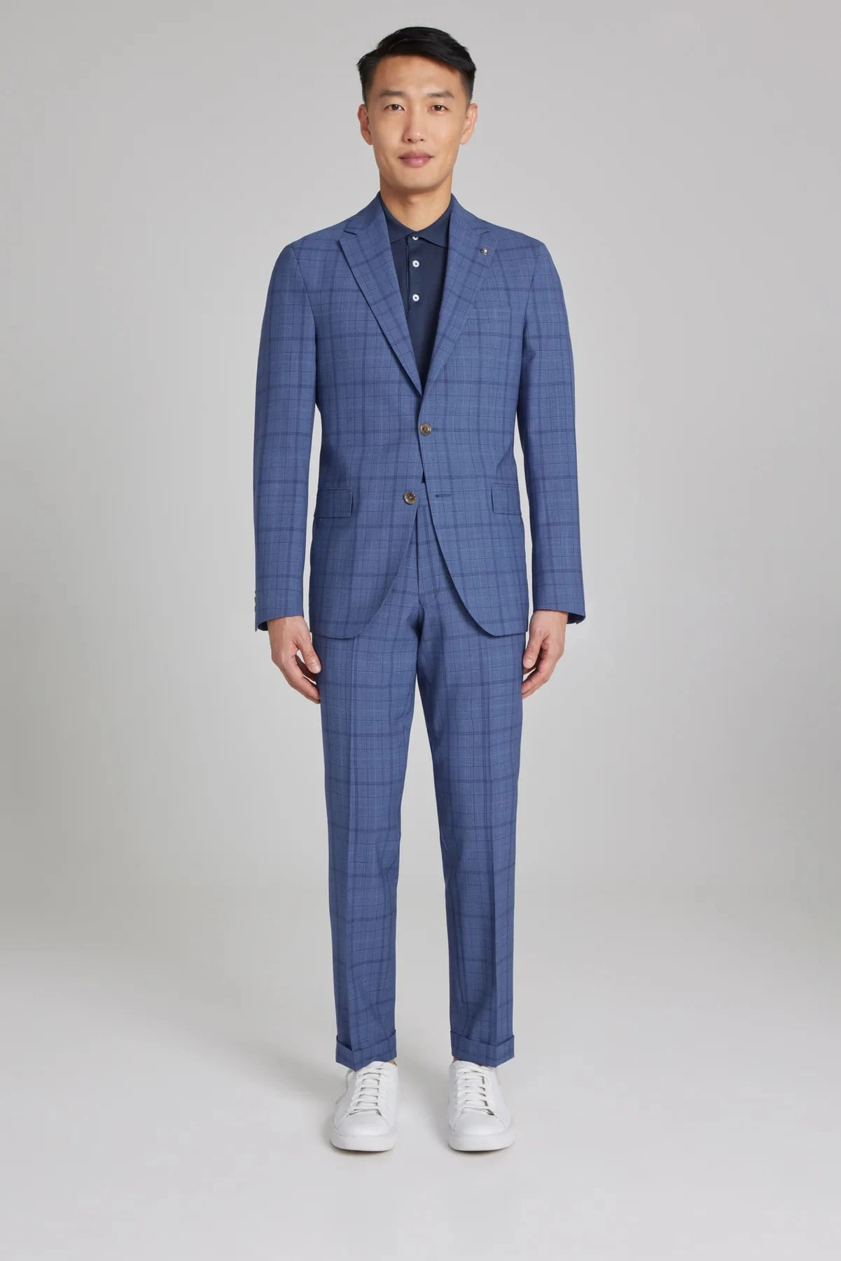 Mid-Blue Tonal Plaid Midland Contemporary Fit DRAGO Wool Suit - Jack Victor 4 Mid-Blue Tonal Plaid Midland Contemporary Fit DRAGO Wool Suit - Jack Victor - Image 2