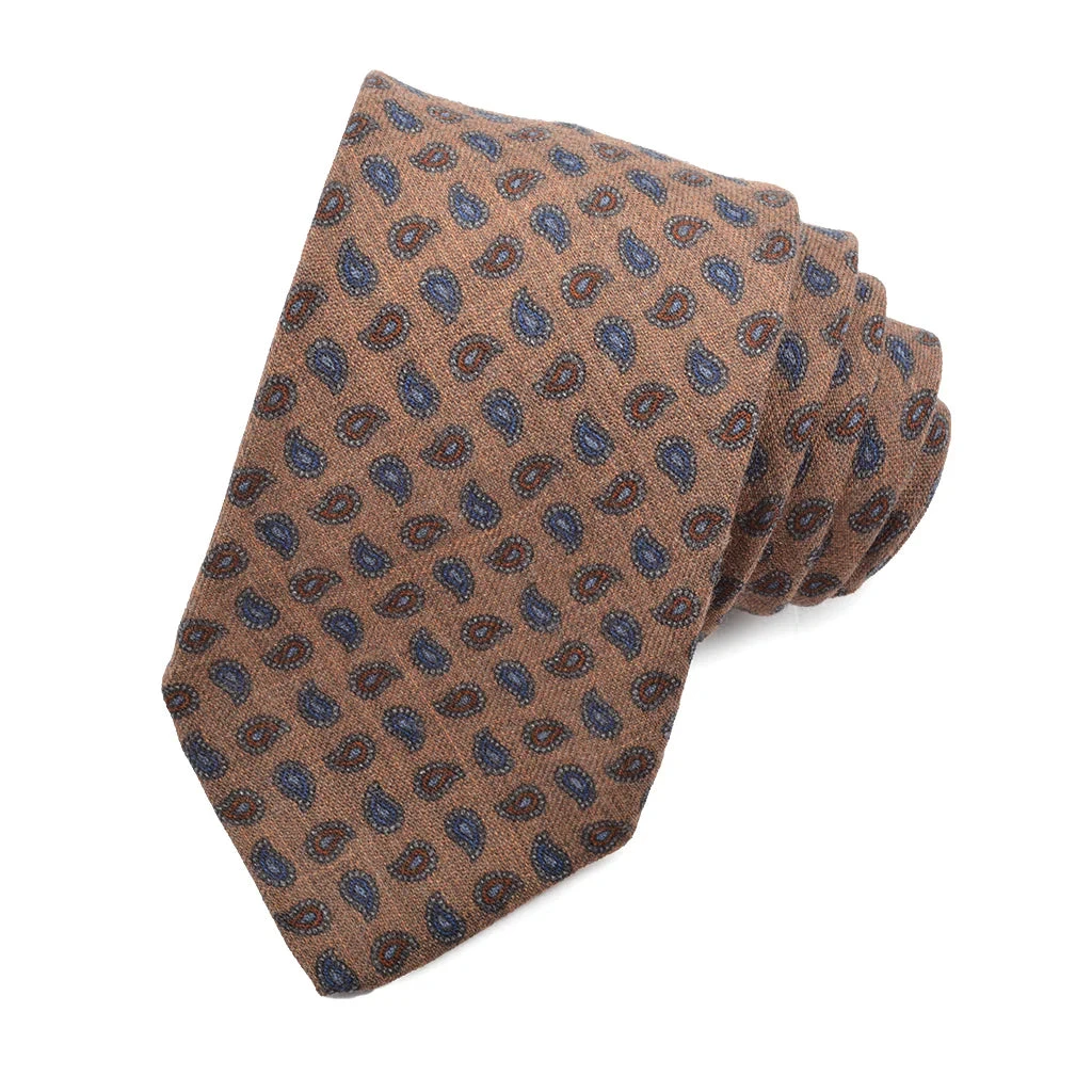 Cognac Paisley Patterned Silk Tie - DION 3 Cognac Paisley Patterned Silk Tie - DION