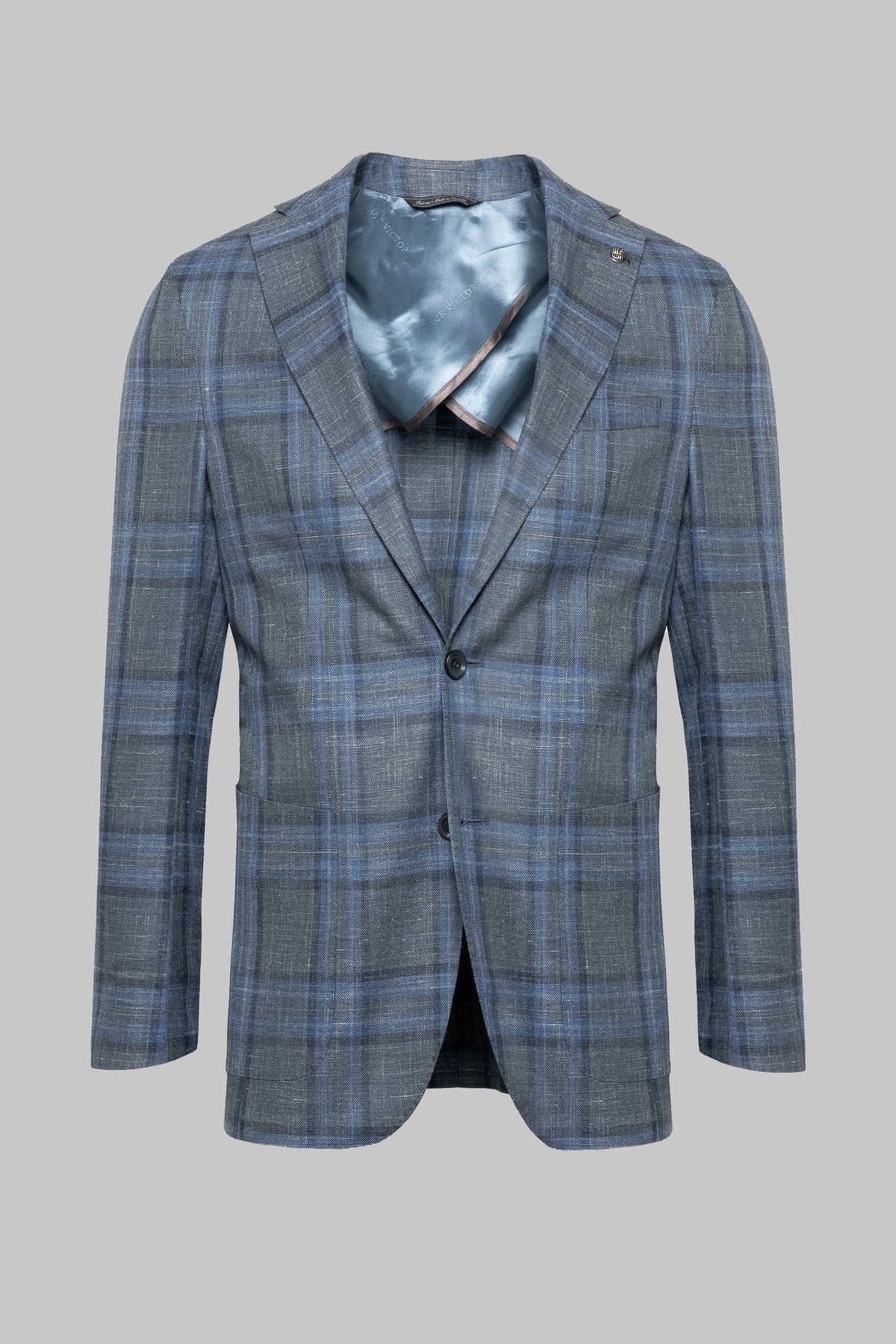 Grey And Blue Plaid Hampton Contemporary Fit Knit Wool/Silk/Linen Loro Piana Blazer - Jack Victor 5 Grey And Blue Plaid Hampton Contemporary Fit Knit Wool/Silk/Linen Loro Piana Blazer - Jack Victor - Image 3