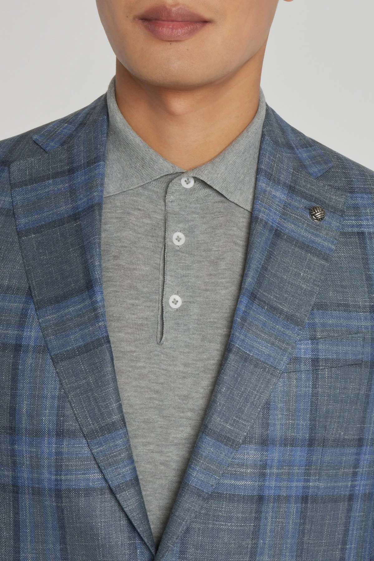 Grey And Blue Plaid Hampton Contemporary Fit Knit Wool/Silk/Linen Loro Piana Blazer - Jack Victor 4 Grey And Blue Plaid Hampton Contemporary Fit Knit Wool/Silk/Linen Loro Piana Blazer - Jack Victor - Image 2