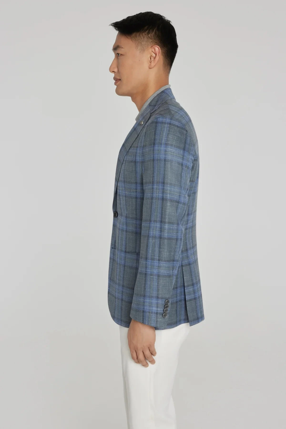 Grey And Blue Plaid Hampton Contemporary Fit Knit Wool/Silk/Linen Loro Piana Blazer - Jack Victor 7 Grey And Blue Plaid Hampton Contemporary Fit Knit Wool/Silk/Linen Loro Piana Blazer - Jack Victor - Image 5