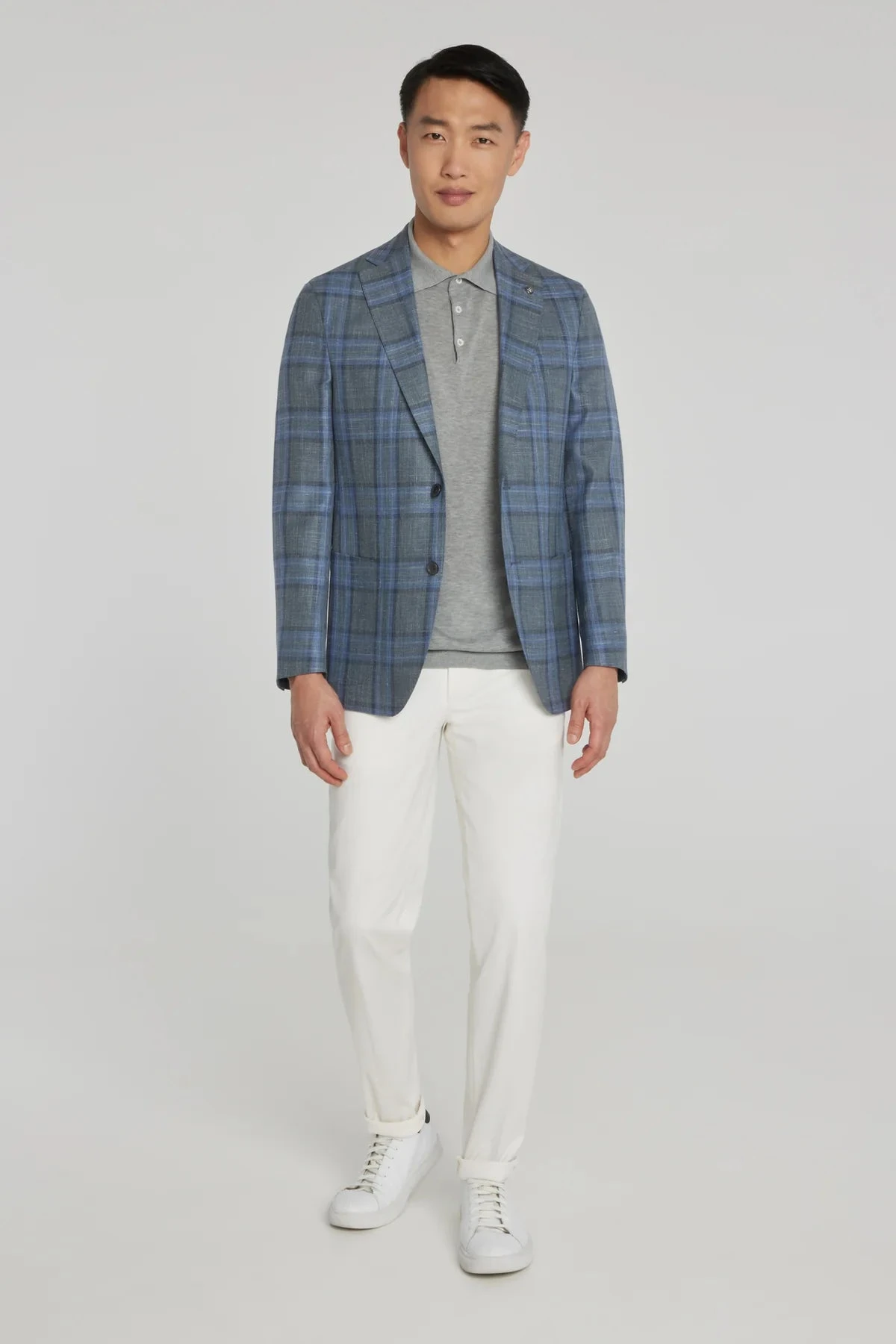 Grey And Blue Plaid Hampton Contemporary Fit Knit Wool/Silk/Linen Loro Piana Blazer - Jack Victor 9 Grey And Blue Plaid Hampton Contemporary Fit Knit Wool/Silk/Linen Loro Piana Blazer - Jack Victor - Image 7